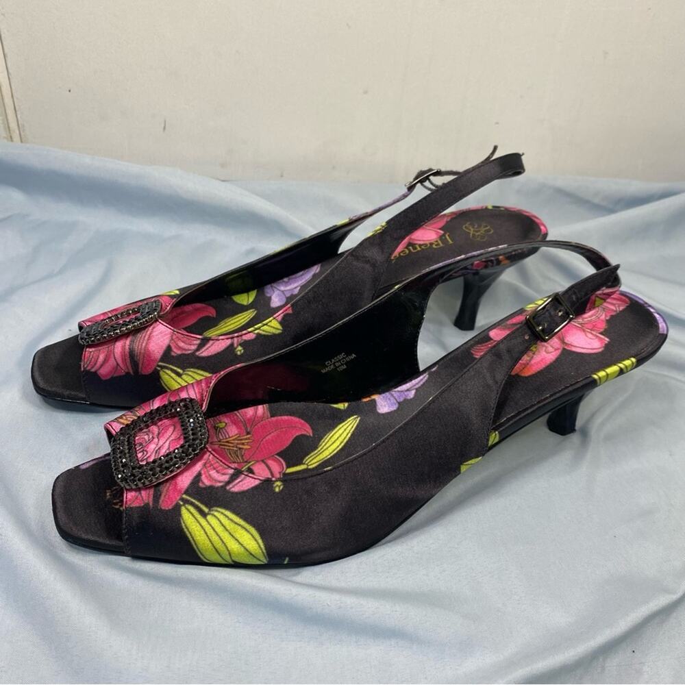 J. Renee classic floral satin slingback sandal Size 10